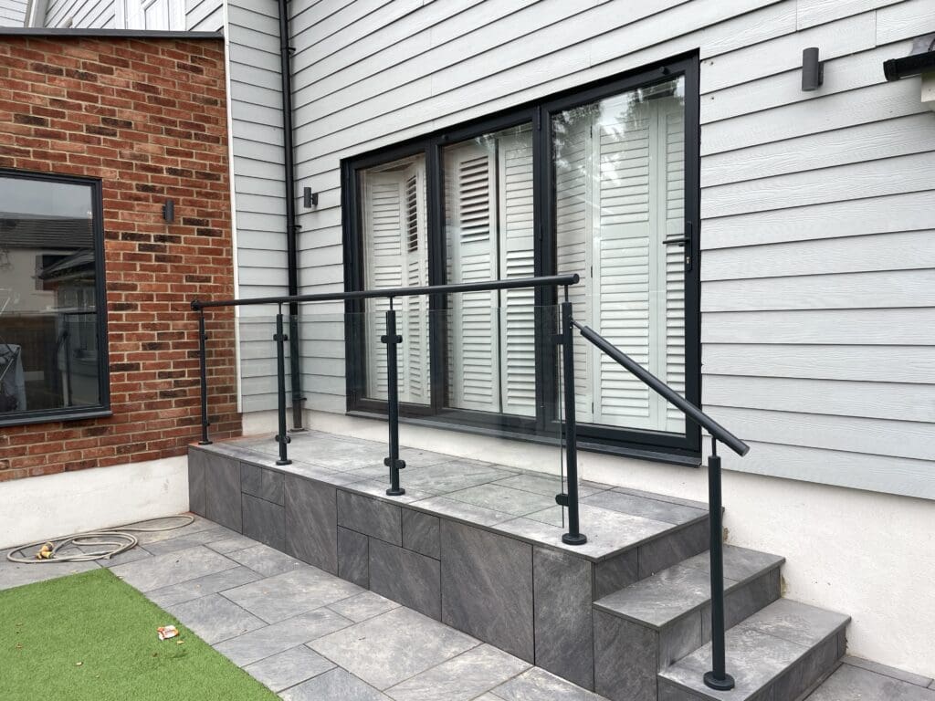 Powder coated glass balustrade